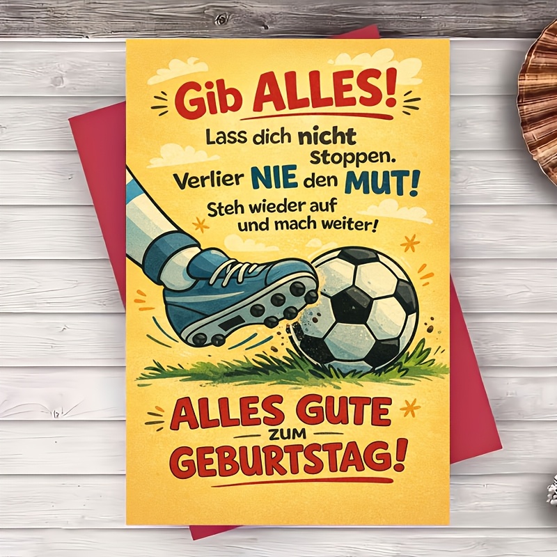 Image of 1 Envelope, 1 Greeting Card - Soccer Themed Birthday Card, Inspirational Soccer Theme, Suitable For Him/her/friend//, Game Day Celebration/locker Room/office Gift, Flat Greeting Card