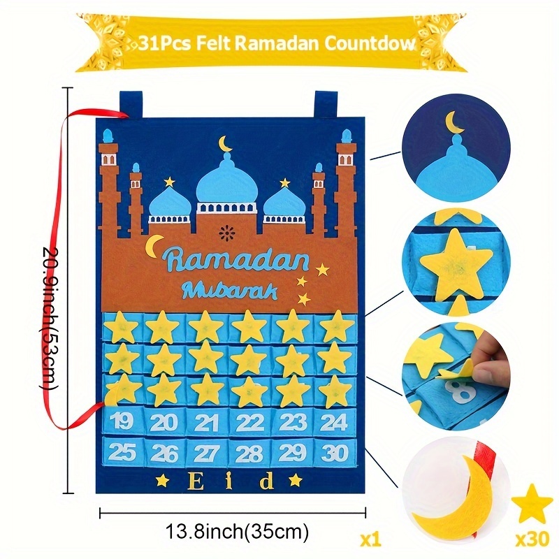 Image of 31pcs/set, Advent Calendar, Ramadan Mubarak Felt Countdown Calendar Ornaments, Ramadan Kareem Eid Al Gifts, Ramadan Decoration For Home, Party Decor