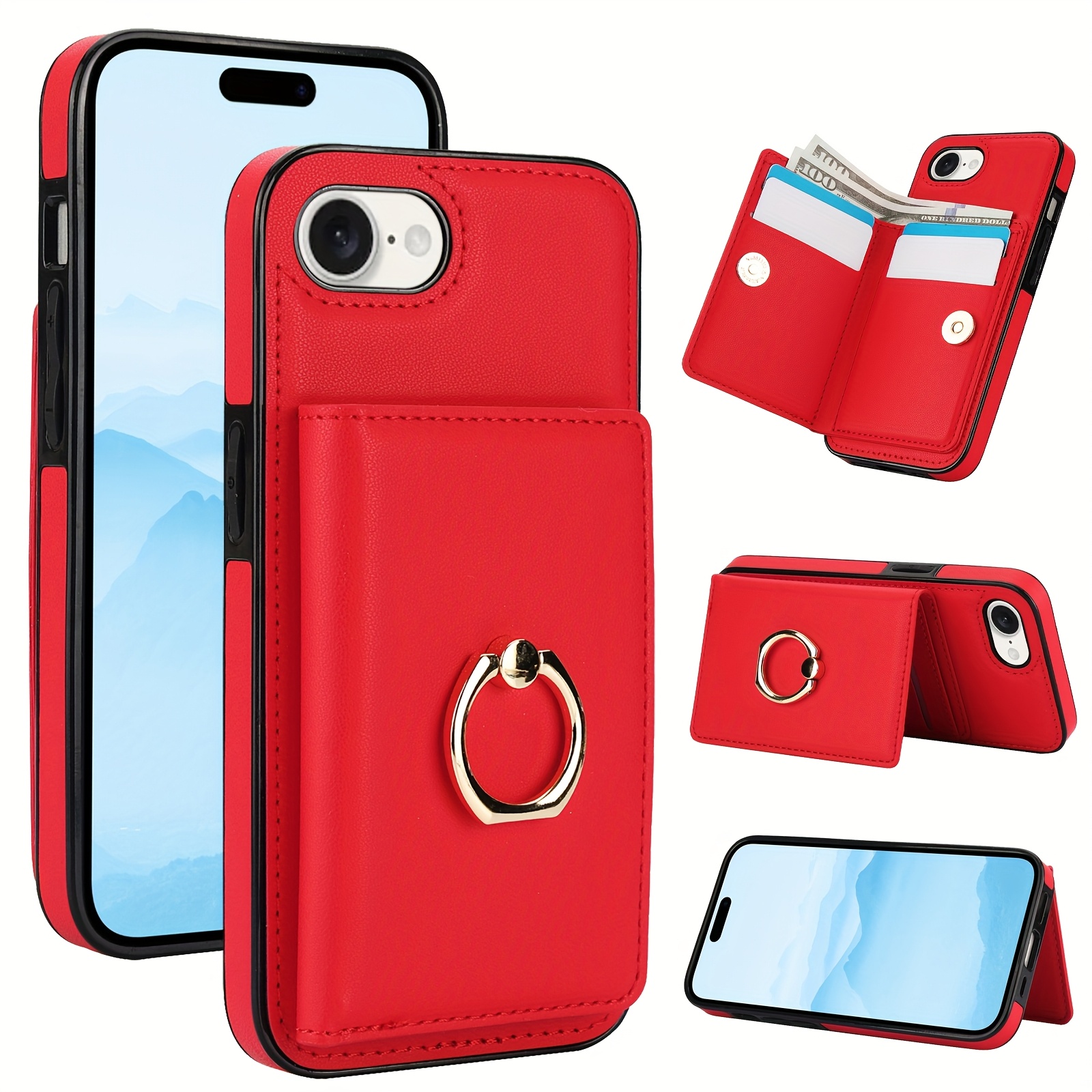 360° Rotation Ring Kickstand Wallet Case with Magnetic Clasp, Durable Shockproof Cover for iPhone 15 14 13 12 11 Pro Max SE 2022 with Card Holder - Image 14