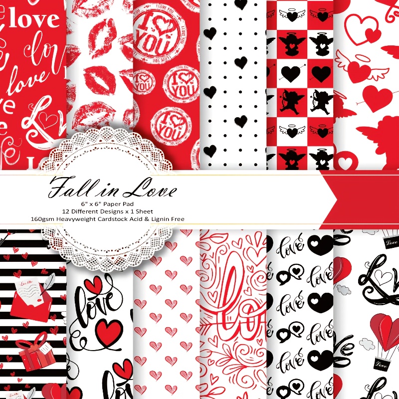 

12-pack Valentine's Day , 6x6 Inch, Love & Cupid Themed Decorative Craft Sheets, Assorted Heart Patterns & "i Love You" Word Designs, Acid & Free For Journaling, Gift Wrapping & Diy Crafts