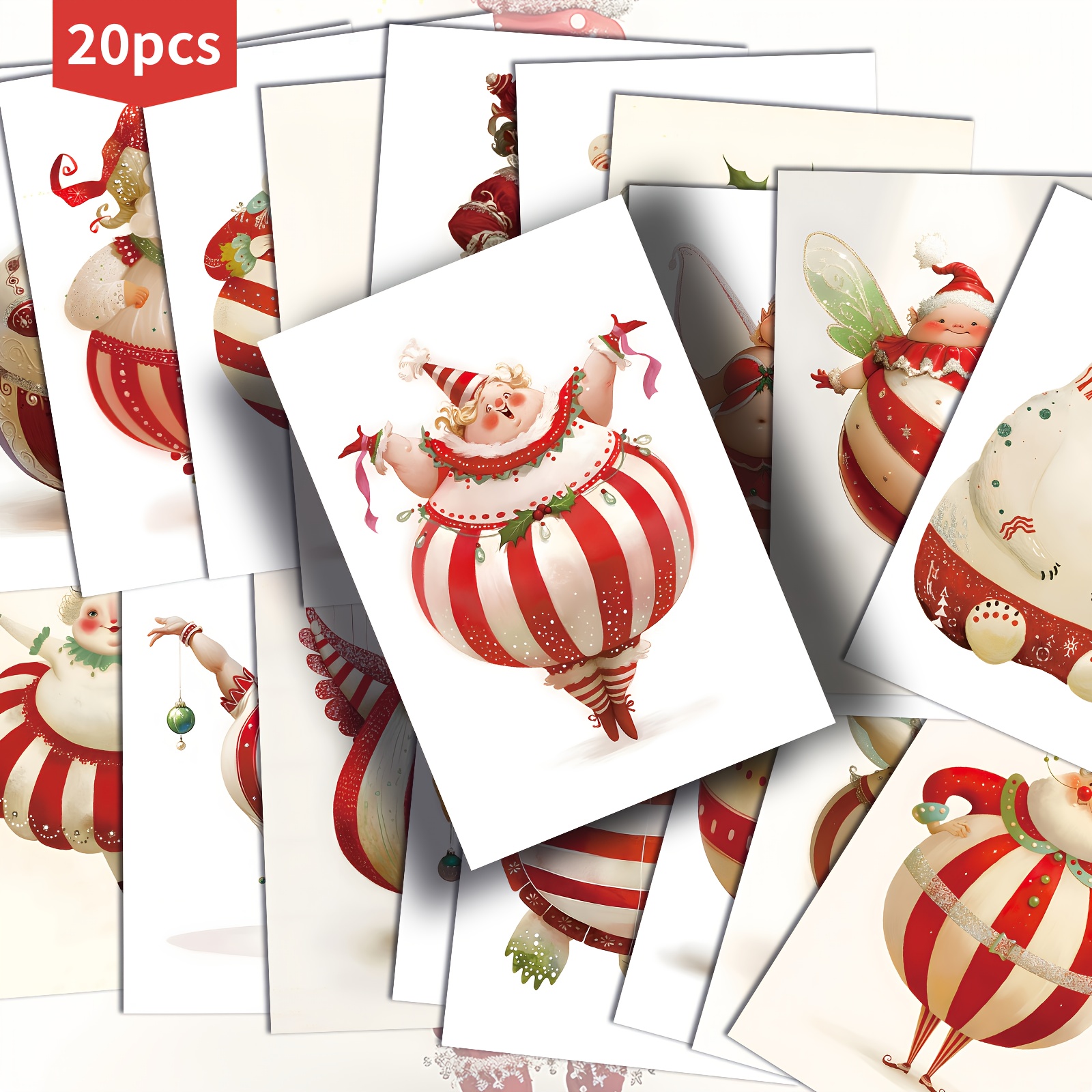 TEMU 20-pack Vintage Cartoon Surreal And Wacky Christmas Postcards - 4x6 Inches Retro Junk Journal Paper, Classic Pinup Illustrations, Collectible