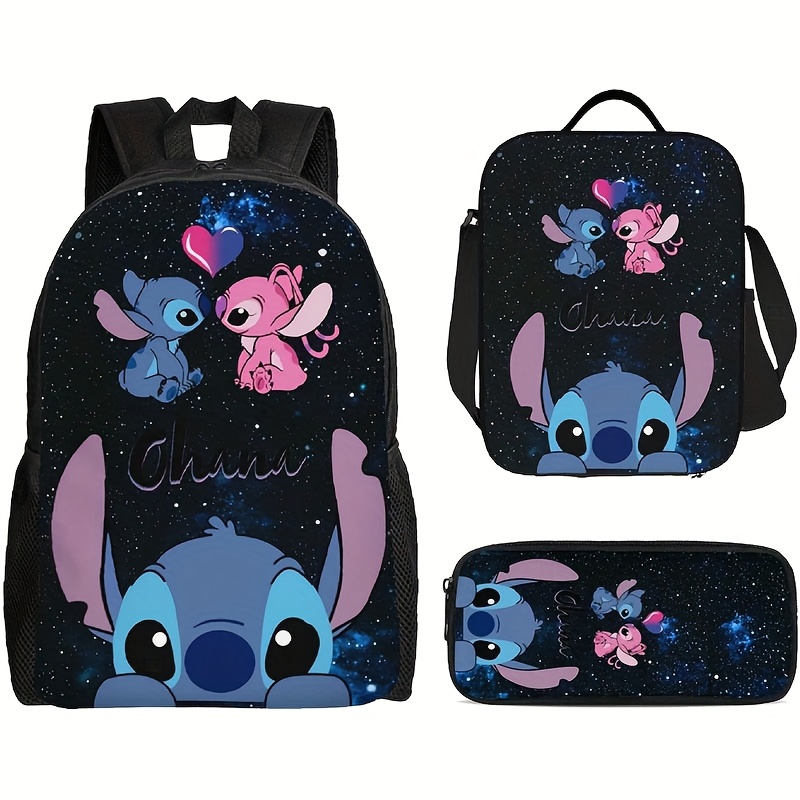     3pcs backpack set stylish nylon backpack with adjustable shoulder strap zipper closure tablet compartment   lunch bag and pencil case lightweight high capacity hand wash animal print anime theme ideal gift