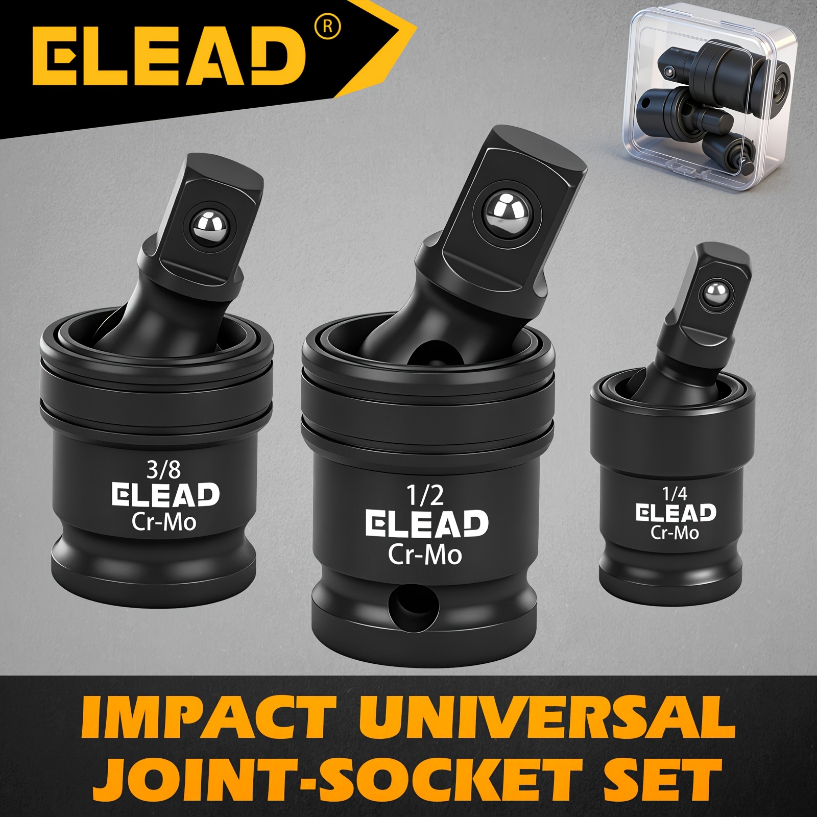 TEMU Elead 3pcs Impact Universal Joint Socket Set, 360Â° Rotation 1/4
