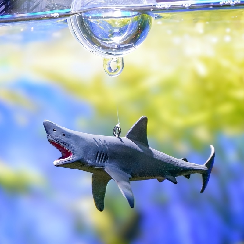 TEMU Adjustable Floating Shark Aquarium Decor - Realistic Gray Plastic Shark With & Teeth, Fish Tank Decoration, Aquarium Accessories, Design, Durable Plastic