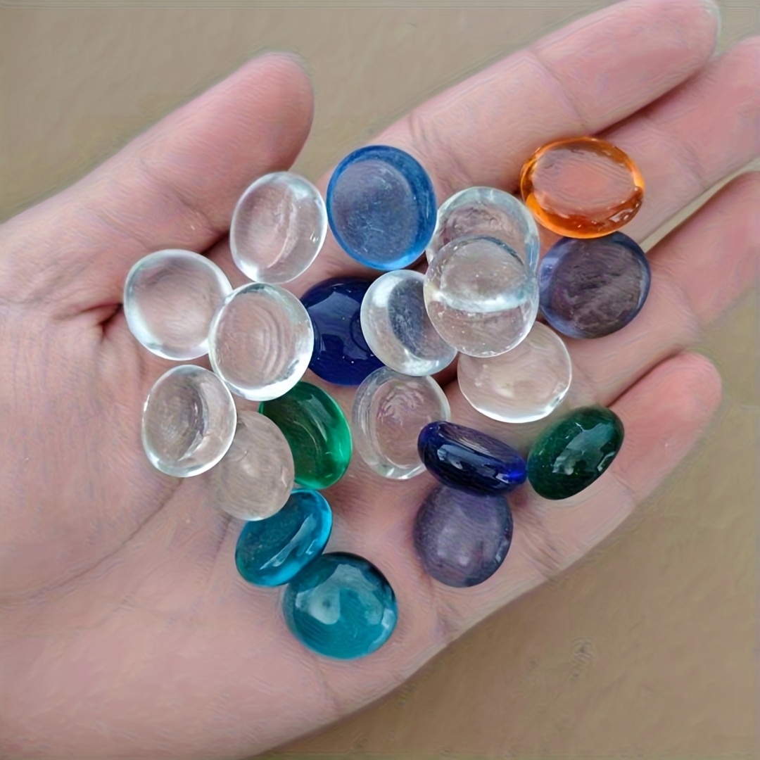 mesbilles - 250 GR Noir Perle 60 Billes Plates - Galet en Verre 20 mm Cailloux en Verre décoratifs