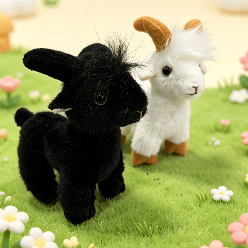 Black and White Goat Plush Stuffed Animal Set, Realistic Farm Animal Dolls
