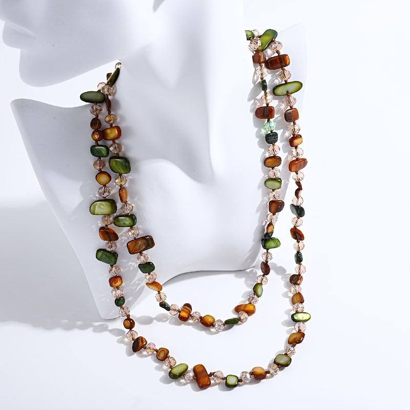 Vintage Shell & Bead Long Necklace, Natural Tones