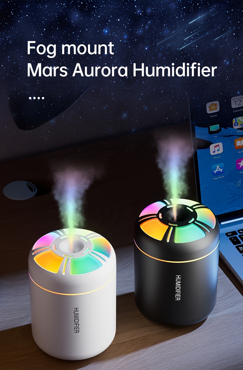 1 buc. Difuzor de aromă umidificator auto USB colorat, umidificator portabil mini cu ieșire mare de ceață de 180ml, dispozitiv compact de hidratare a aerului condiționat din cameră cu rezervor de apă pentru uleiuri esențiale, bateria nu este inclusă, alimentat prin USB