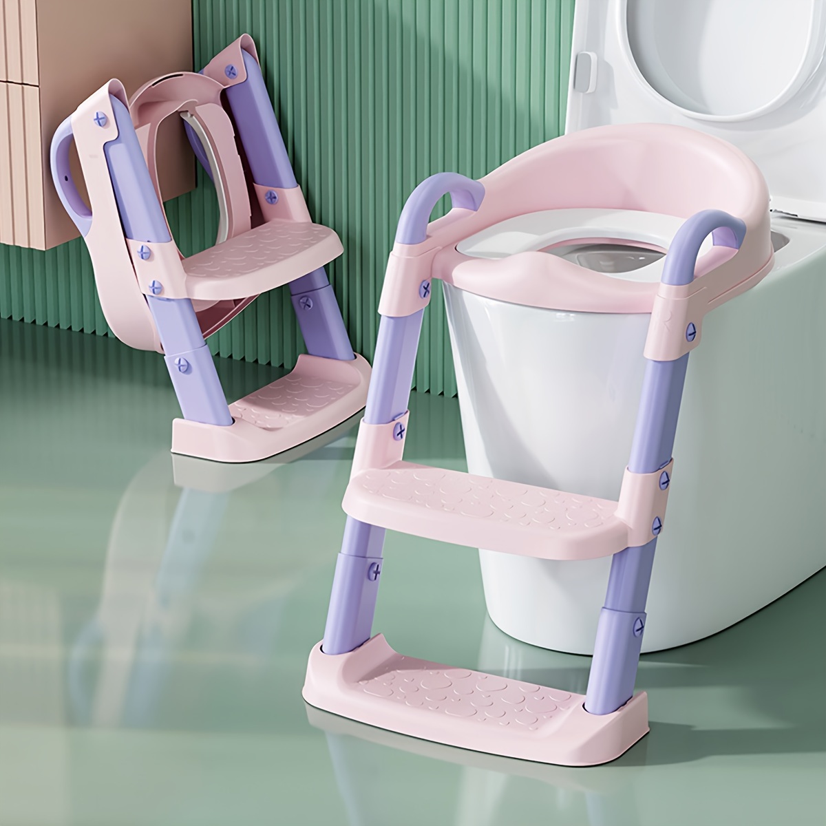 

Kids Potty Training Seat With Step Stool Ladder - Chinese Mainland Toddler , Non-slip Adjustable Height, Durable Plastic, Foldable Design For Boys & Girls 0-6 Years