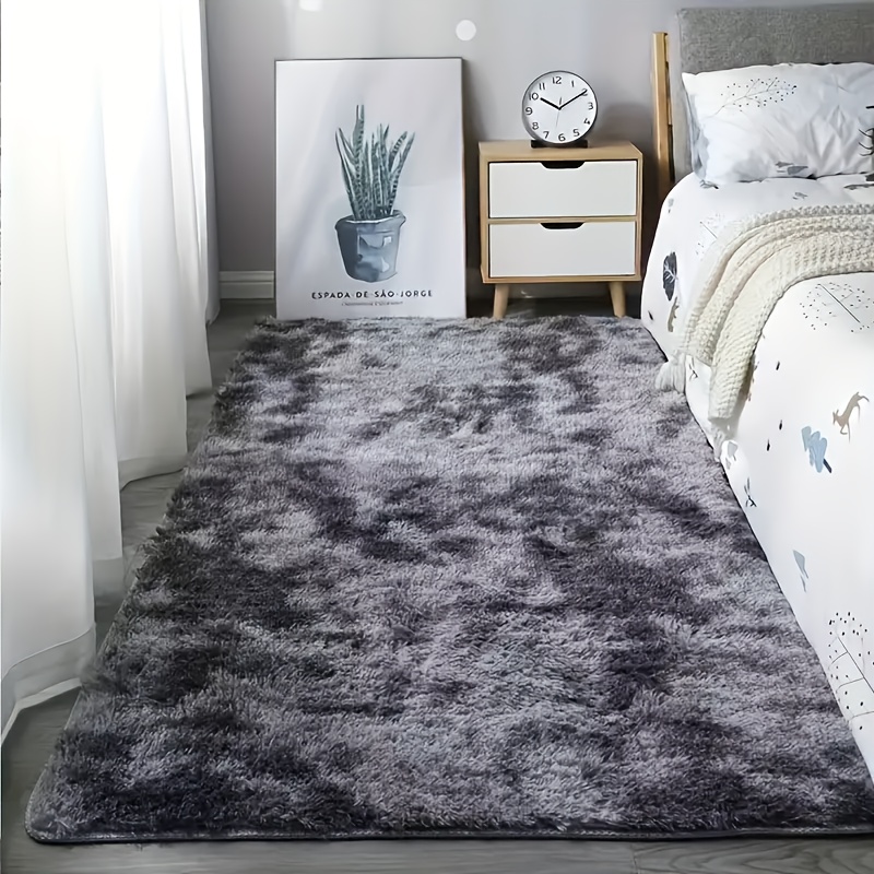 TEMU 1pc Of Tie-dye Light Gray Thick Fluffy Rug For Living Room, Tie-dye Soft Plush Area Rug For Bedroom, Fluffy Carpet For Room Home Decor