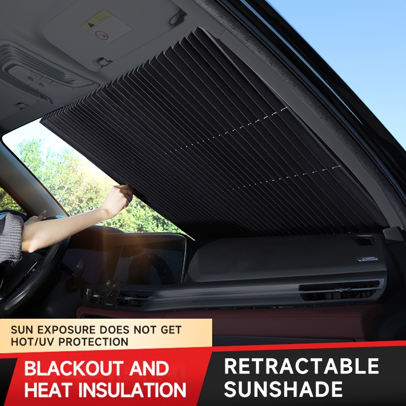 

Adjustable Front Car Sunshade - Uv Protection, Heat Insulation, Aluminum Alloy, Retractable Glass Cover For Cooler Vehicle Interior