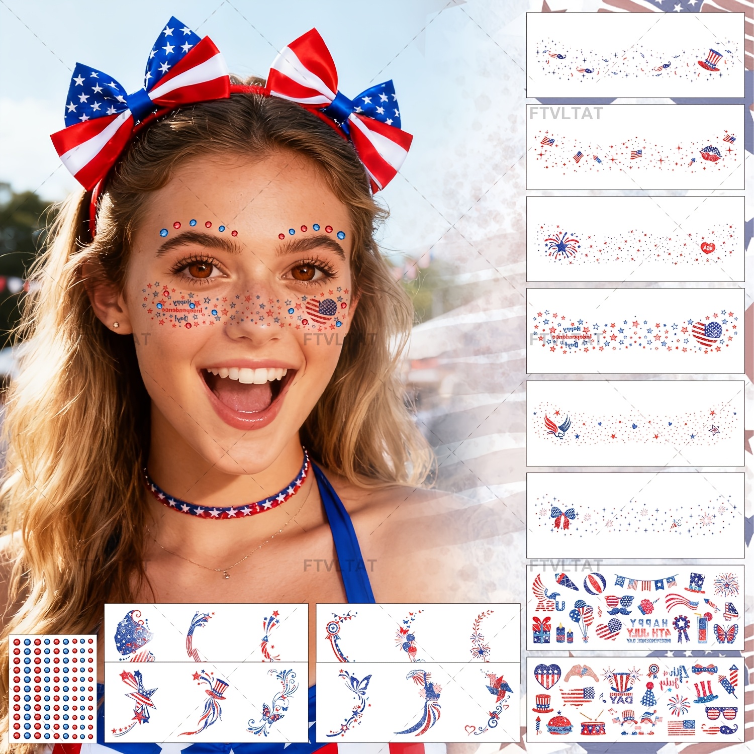 12 sheets of sparkling   makeup stickers for american     face stickers   an american theme ideal for festive occasions are waterproof