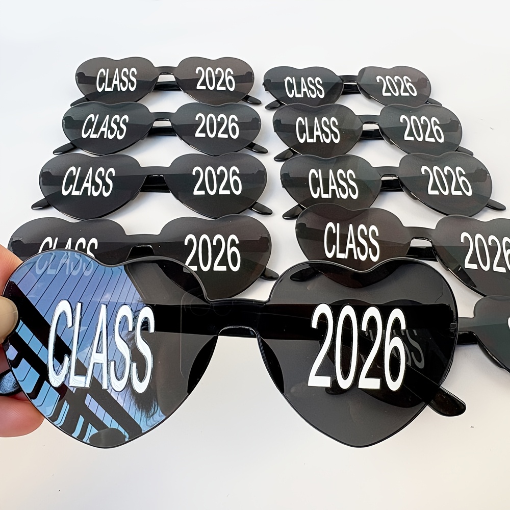 10 pairs of graduation party photo booth props featuring class 2026 stickers black heart shaped glasses for graduation celebrations gifts for guests