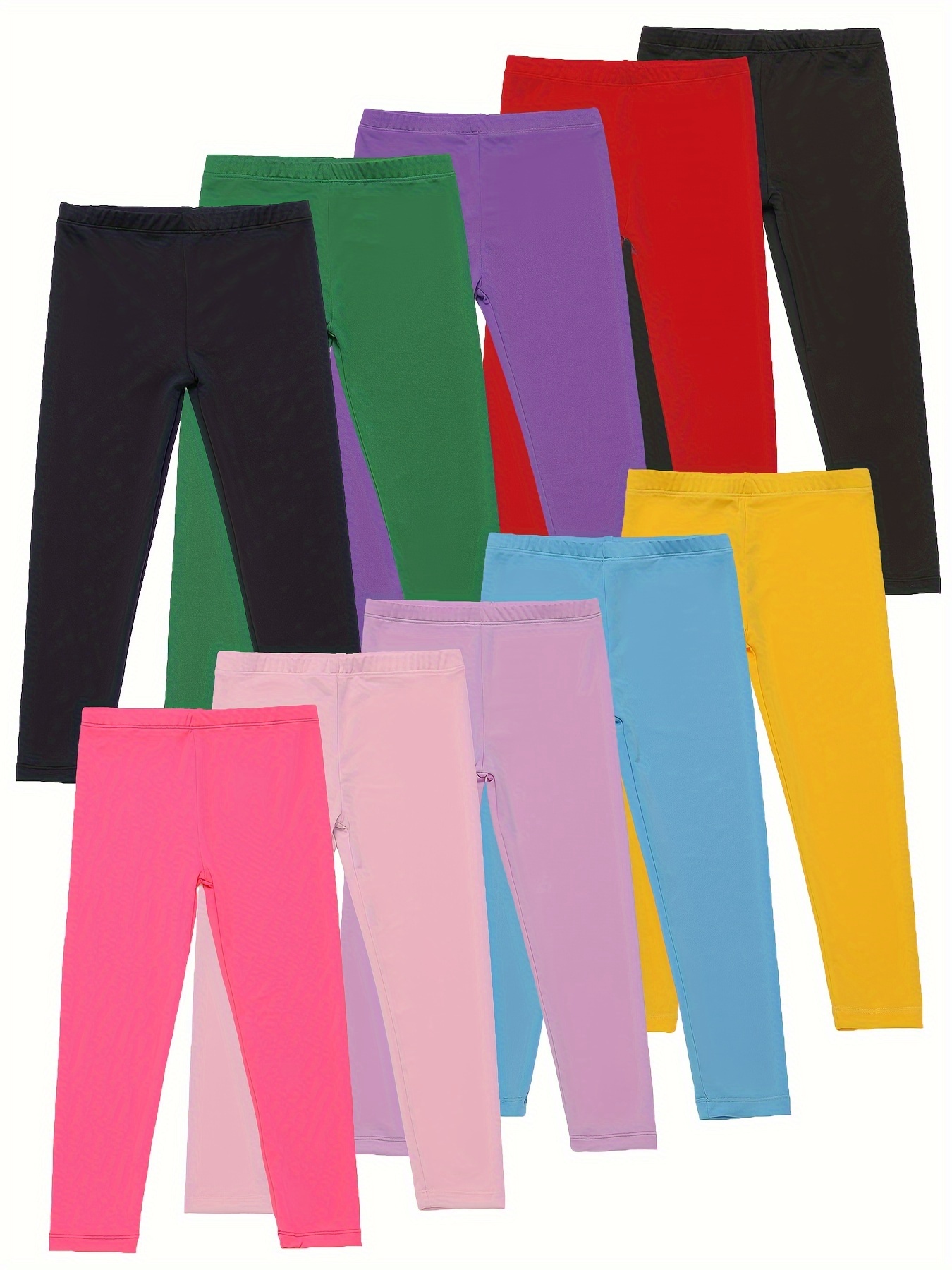 10pcs girls stretchy leggings durable   stretch fabric vibrant solid colors for     casual wear sports regular fit long length non see through pants hand wash only perfect gift for active   leggings for girls   casual wear opaque fabric leggings