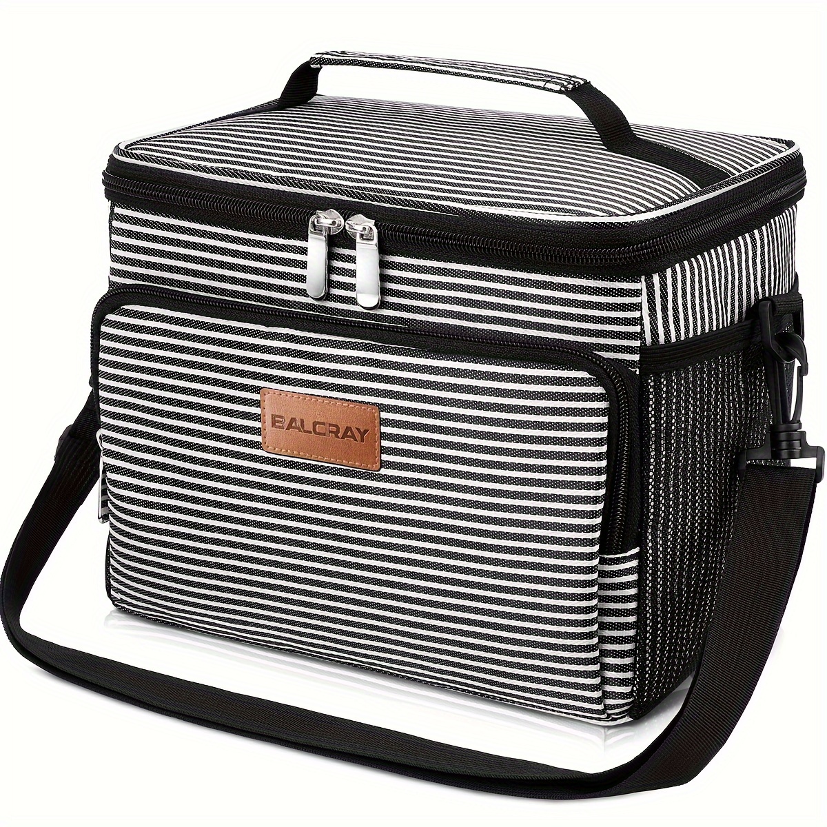 

G-493 Black & White Striped Insulated Lunch Bag