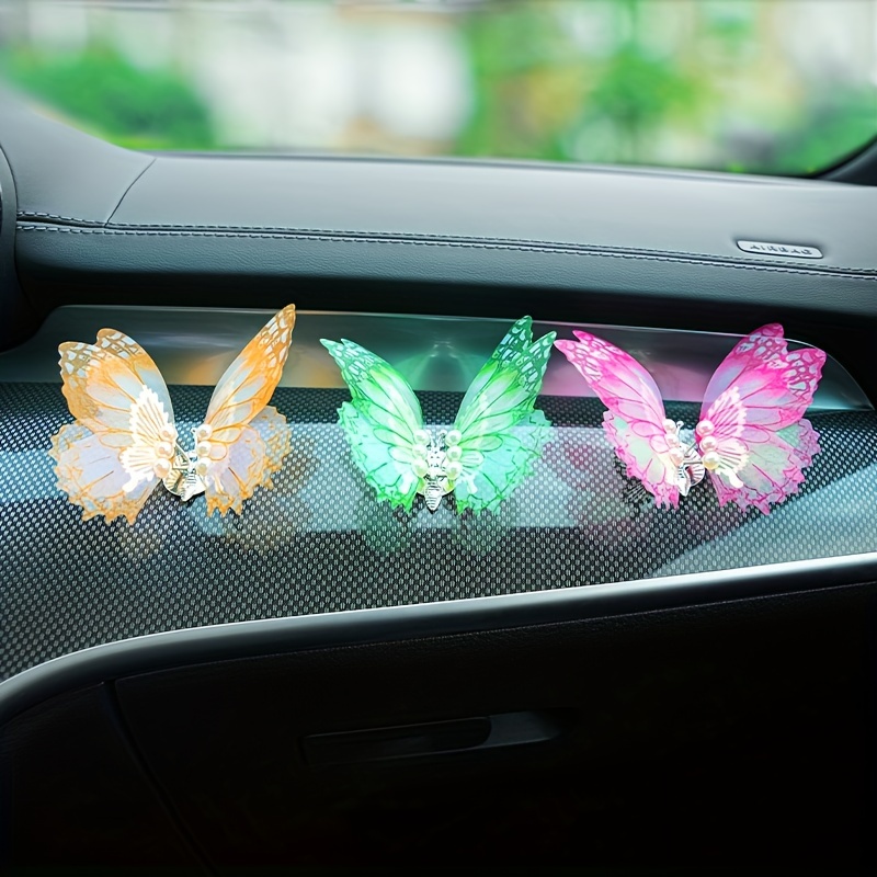 

3pcs Metal Car Decorations - 3d Moving Embroidered Butterflies For Vehicle Interior, Fits Most Models