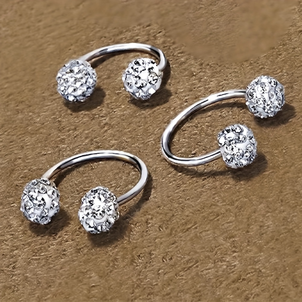 3pcs Stainless Steel Rhinestone Ball Earrings & Ear Bone Studs Set