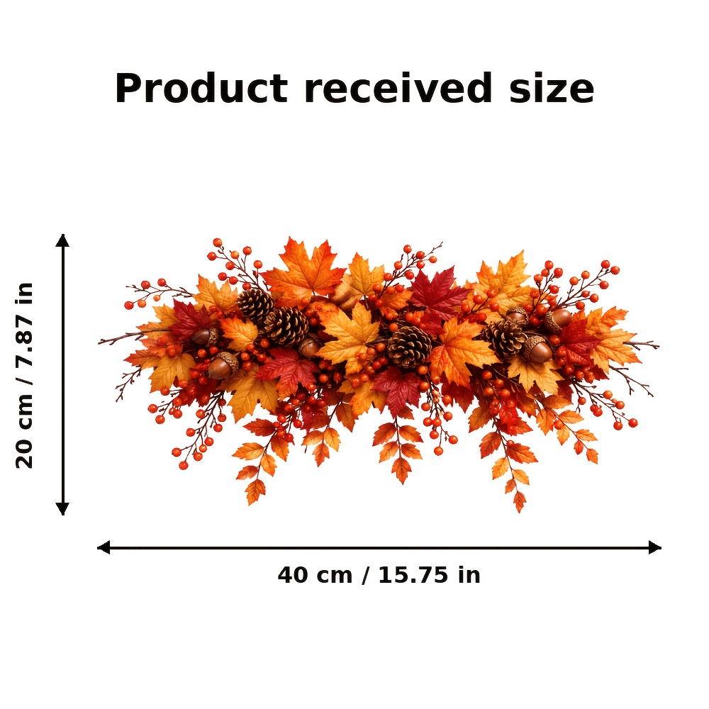 TEMU 1pc Autumn Maple Leaf Berry Pattern Pet Static Adsorption Decorative Window Cling; Features Maple Leaf And Patterns, Red-orange-yellow Gradient