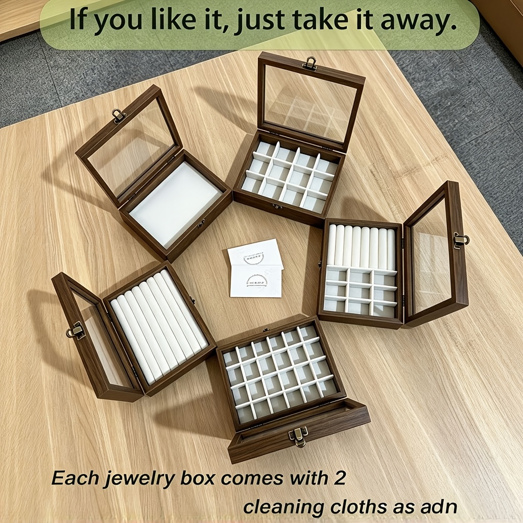 Wooden Ring and Earring Storage Box with Glass Lid