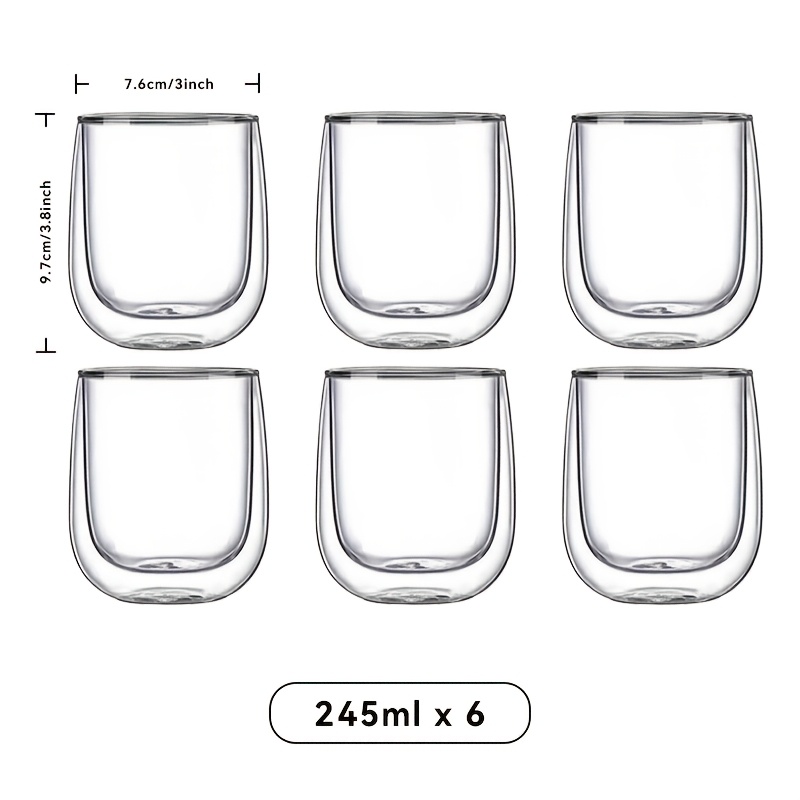 TEMU 2/4/6pcs Set - High Borosilicate Glass , Insulated Glass Coffee Cup - 245ml (8oz), Espresso Cup Set, Heat-resistant And Non-scalding, Latte For