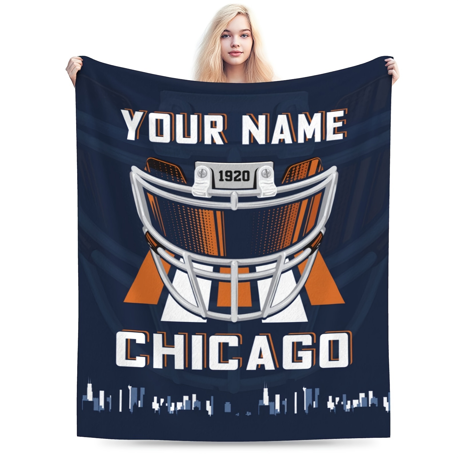 

Customizable Chicago Football Fleece Blanket - Personalized Name & Number, Perfect Gift For Sports Enthusiasts, Men, Women, And Teens, Best For Christmas