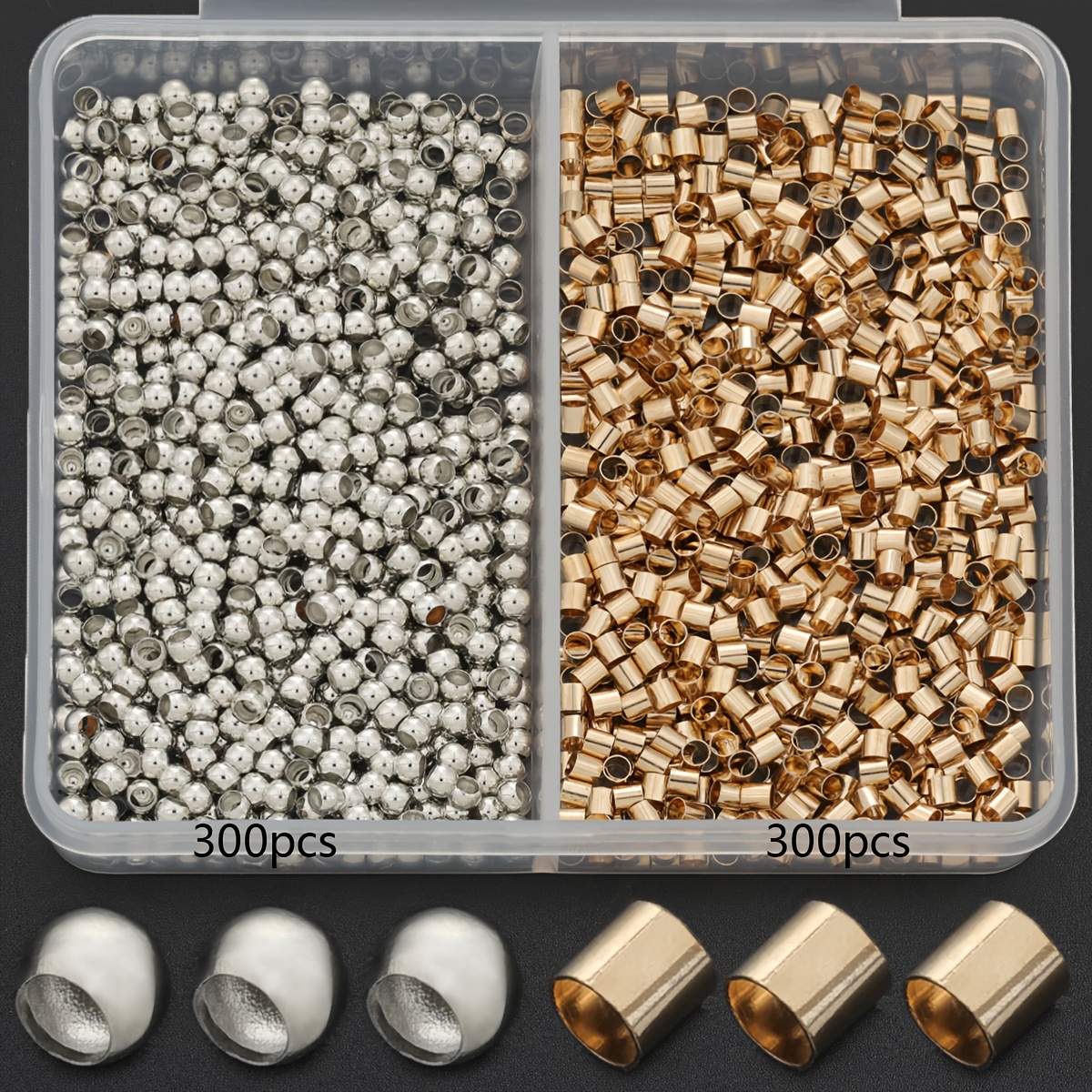 TEMU Lot de 600 perles à sertir pour fabrication de bijoux DIY, comprenant des perles entretoises rondes et des perles entretoises tubulaires