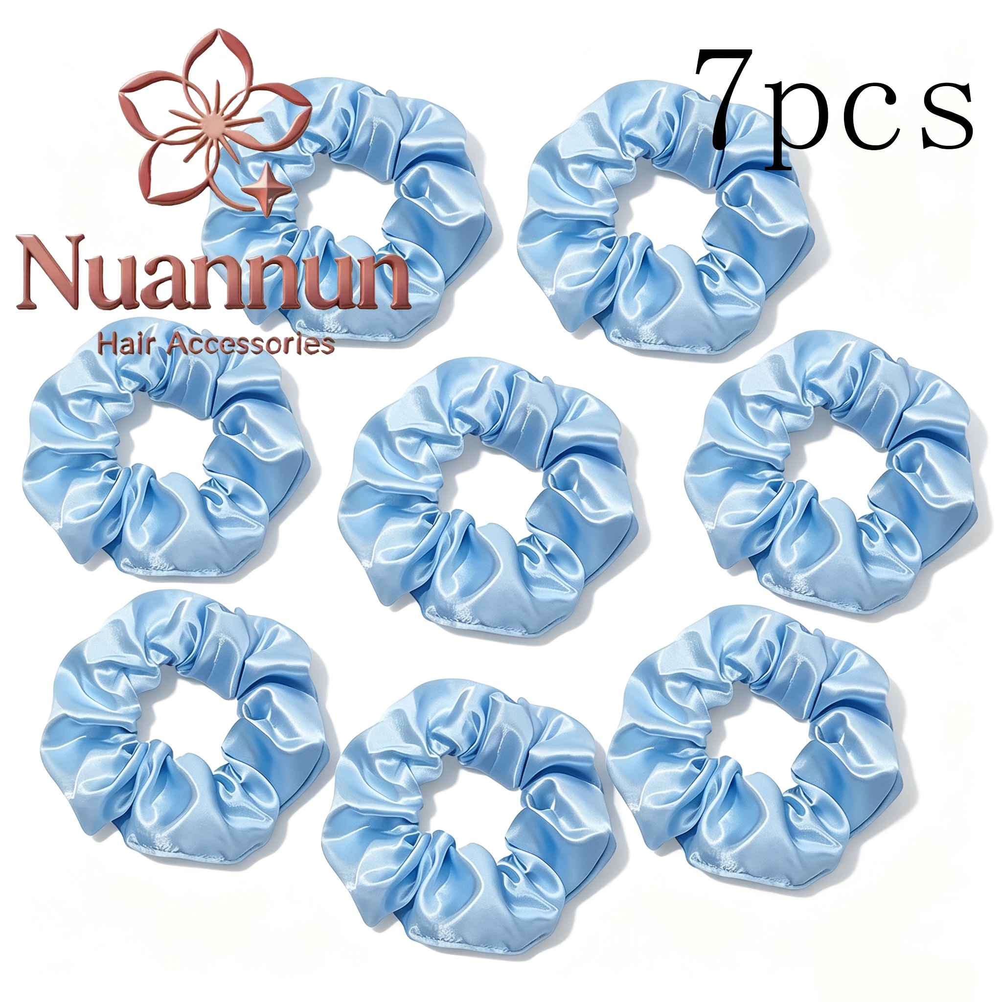 TEMU 7pcs Set Of Blue Minimalist Pleated Scrunchies For Everyday Versatile Use, Travel, Dates, And Office, For Messy Bun Hairstyles And High-low