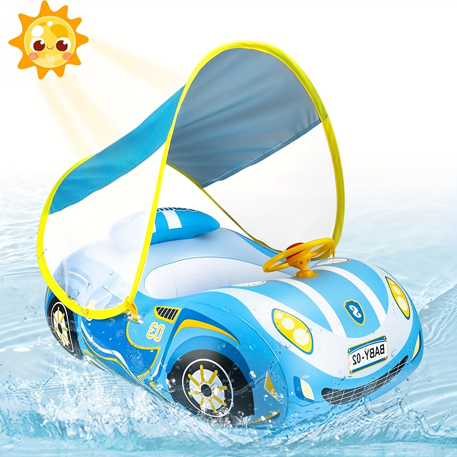 

Float With Canopy Upf50+ Sun Protection & Toy Play Steering Wheel Baby Swimming Float With Patch Kit For Babies Aged 3-36 Months Swim Float (blue)