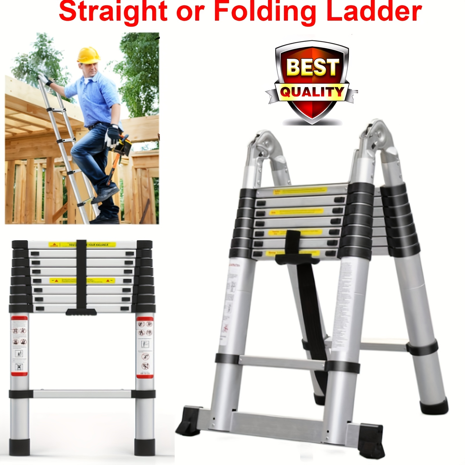 Aluminum Telescoping Ladder 8.5FT - Lightweight Extension Ladder With ...