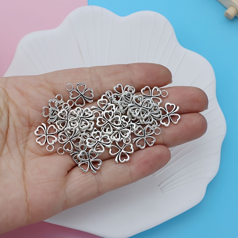 

30pcs Antique Silvery-plated Clover Charms, Alloy Pendants For Making - Ideal For Necklaces & Earrings