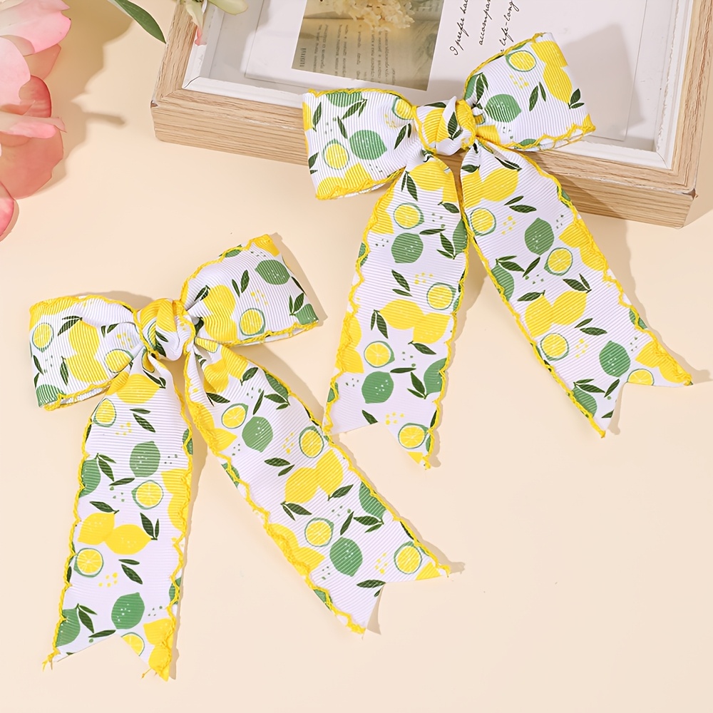 2pcs Cute Lemon Print Bow Hair Clips With Long Tassel Cute Lemon Hair Barrettes For Perfect For Birthday Sweet Outfits Ideal For Spring Summer