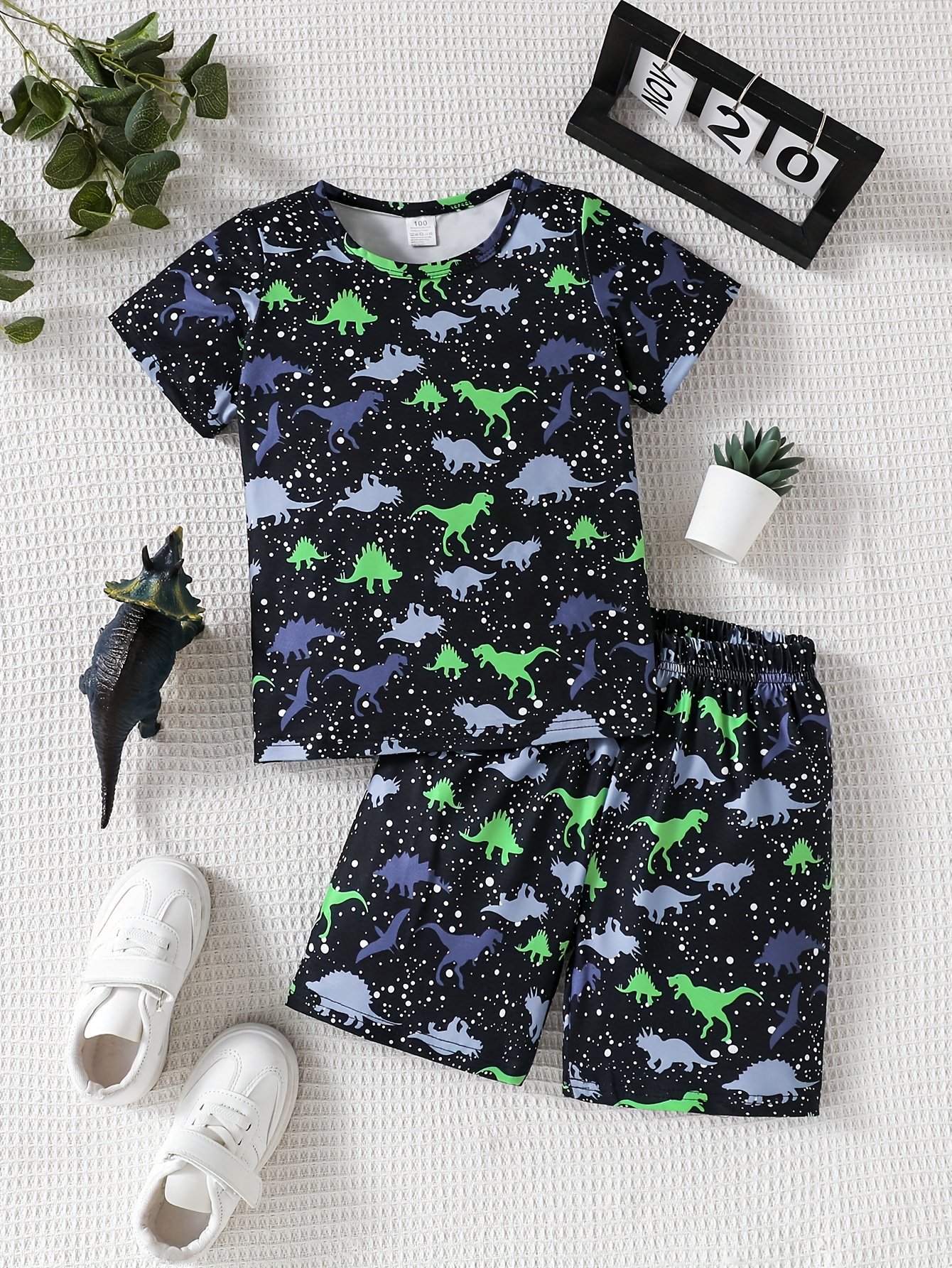 Schlafanzug Jungen Kurzarm Dinosaurier - Baumwolle Pyjama Set 2-teilig Für Kinder 2-12 Jahre