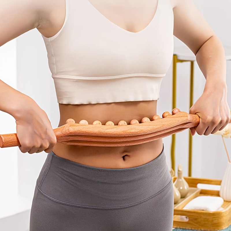 

Wooden Body Fat Massager, Manual Sculpting Massage Stick With 20 Skin-friendly Beads, Full-body Fascia Masseuse For Waist/abdomen/legs/arms/back, Beauty Instrument