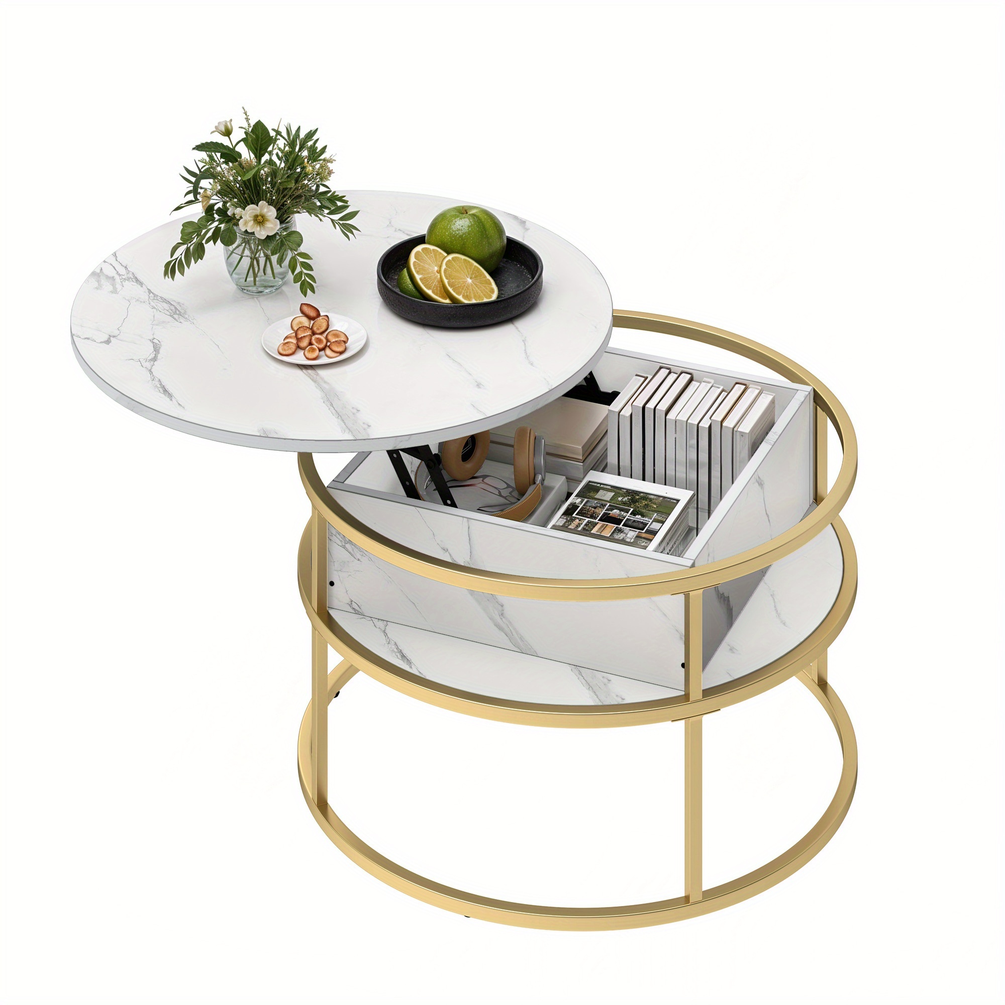 Modern Marble Coffee Table With Storage- Minimalist Luxury Side Table For Living Room Office (platinum Legs)
