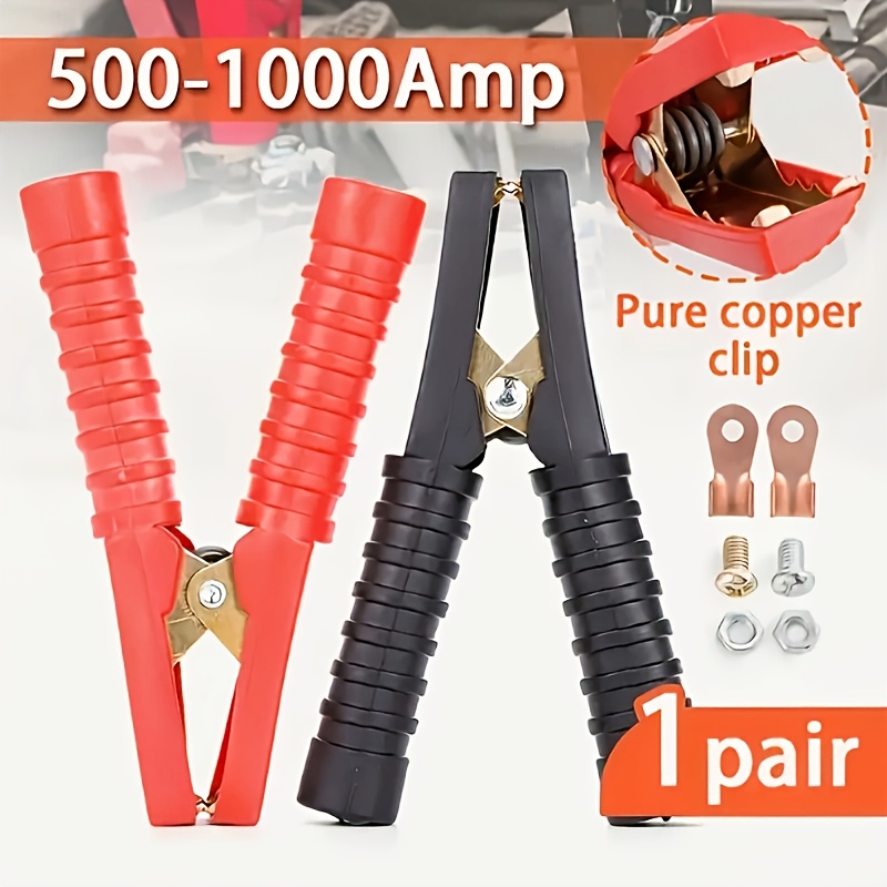 TEMU [2-pack 500a Heavy Duty Clamps] 2-pack Insulated Battery Clamps With Copper Teeth, 500a-1000a Heavy Duty Pvc Coated Car Battery Clips For