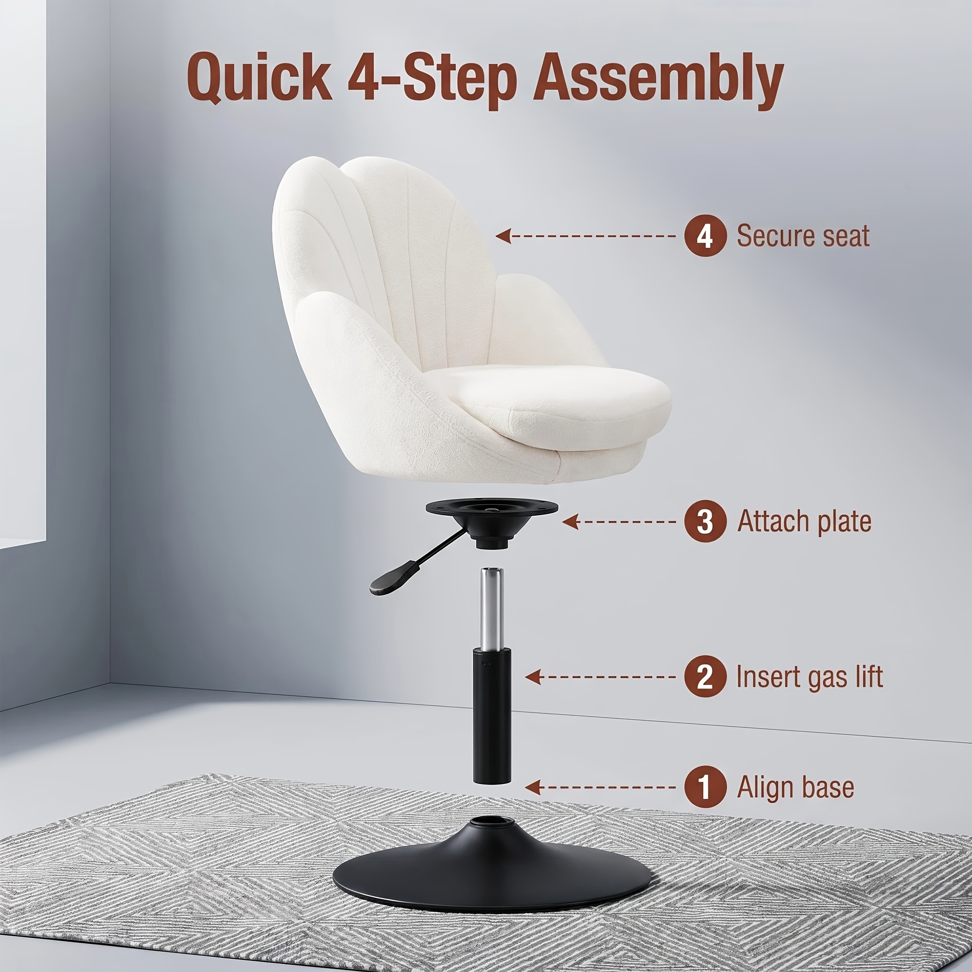 This Elegant Dressing Stool Features A Backrest, A Clover Design, And Adjustment. Made Of Off-white Corduroy Chenille, Suitable For Bedrooms And Dining Rooms