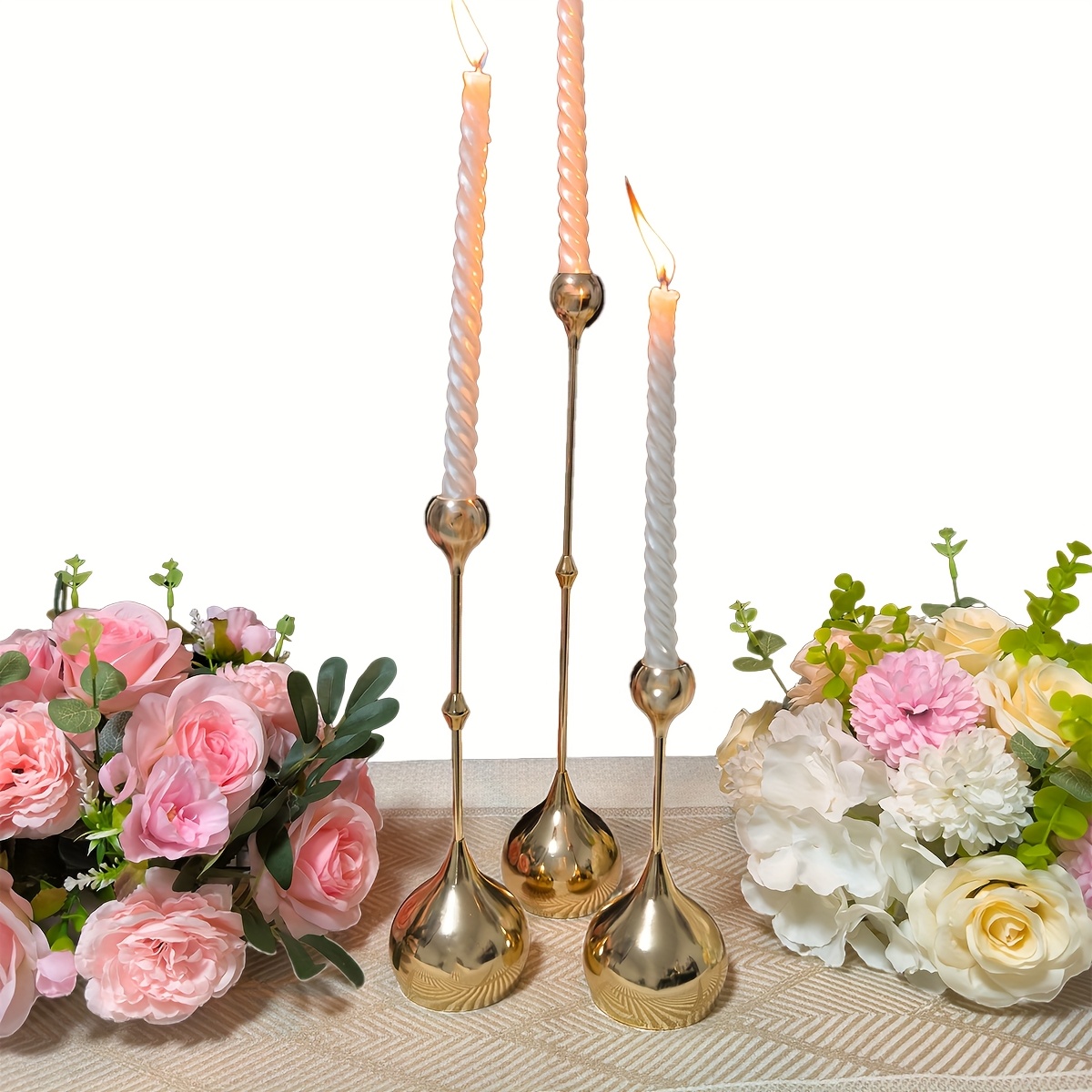 Vintage Metal Candle Holders Set - French Golden Teardrop Shape (3/6/12pcs) for Fireplace, Dining Table, Halloween Centerpiece - Easy Assemble Rustproof Decor, Holiday Gift