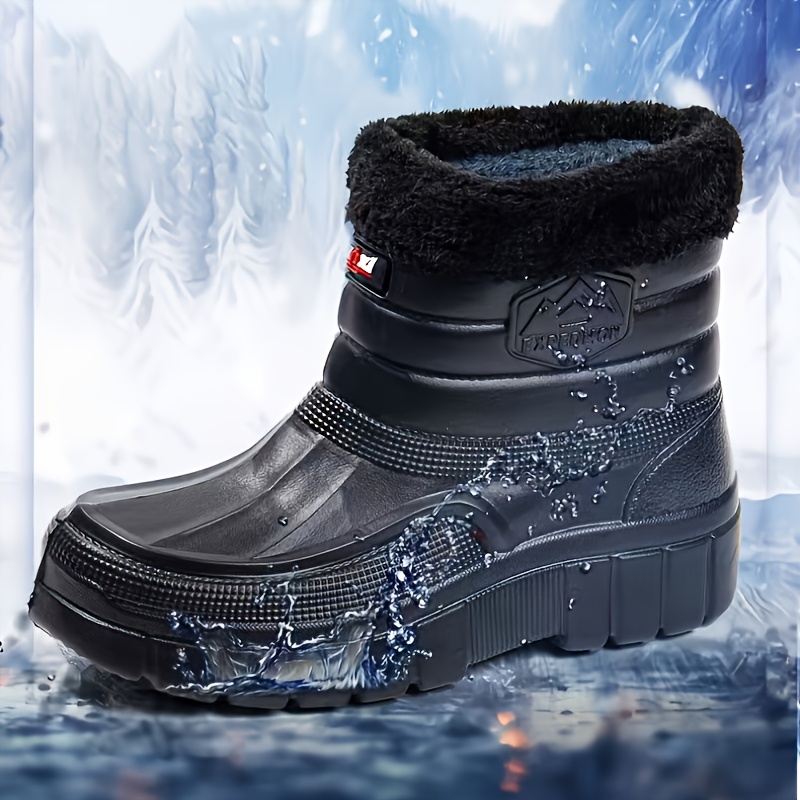 men s winter fleece-lined warm casual snow boots, slip-on outdoor waterproof rain shoes, laundry car cleaning kitchen work footwear - holiday gift. essential for   weather Product details 8