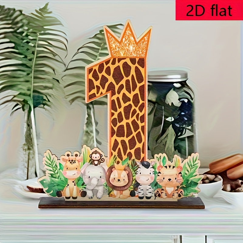 Image of 1pc, 2d Animal Number 1 Wooden Sign, Giraffe & Tabletop Center Decoration, No Electricity Required, Suitable For 1st Birthday Party Decoration, 2d Flat