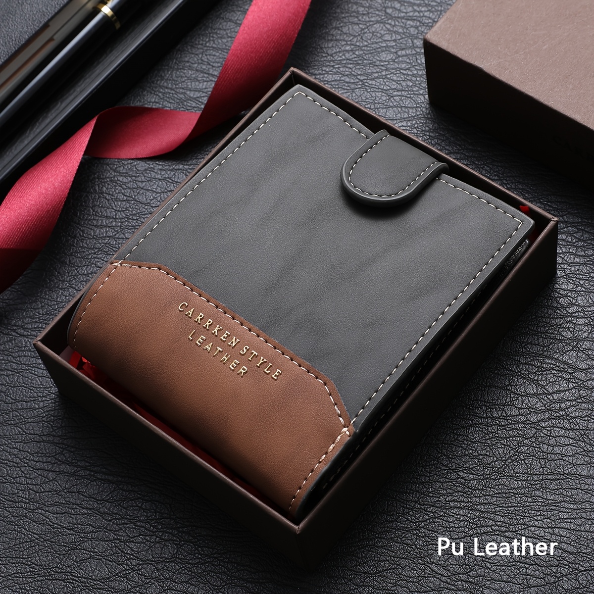 Image of Men's Casual Minimalist Color-contrast Short Wallet, Faux Leather, Multi-card Slot Credit Money Clip, Gift For Father, Boyfriend, Or Son