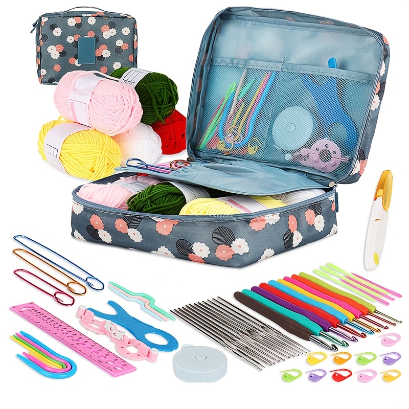 

[59pcs Diy Crochet Knitting Kit] 59pcs Siya Crochet Knitting Kit, Color Yarn, Metal Hooks, Needles, Accessories, With Large Capacity Storage Bag, Book, For Crafting, Perfect Gift For Moms And Wives