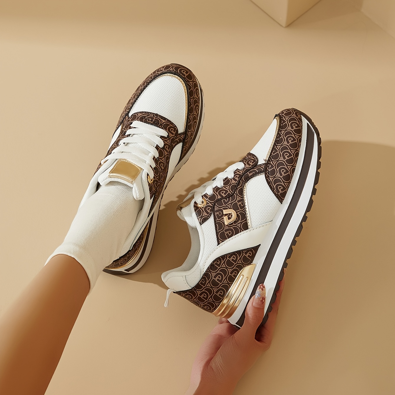 Women's Thick-Soled Height-Increasing Sneakers, Trendy Lace-Up Platform