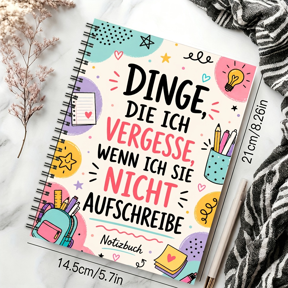 TEMU German Forgetful Notes A5 Spiral Notebook With Colorful Stationery Journal Cover, Things I Text, Light Bulb, Pencil Cup, Loose Notes, Sticky