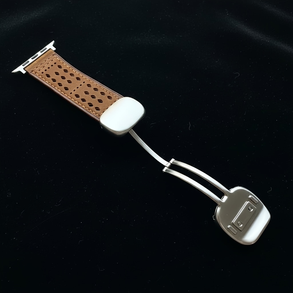 Men'S Genuine Leather for apple Watch Band | Rugged European And American High-End Crazy Horse Leather With Magnetic Clasp | Retro Breathable Hole Design | Compatible With Titanium 316 Stainless Steel | Fits for apple Watch Series 10, 11, 9, 8, 7