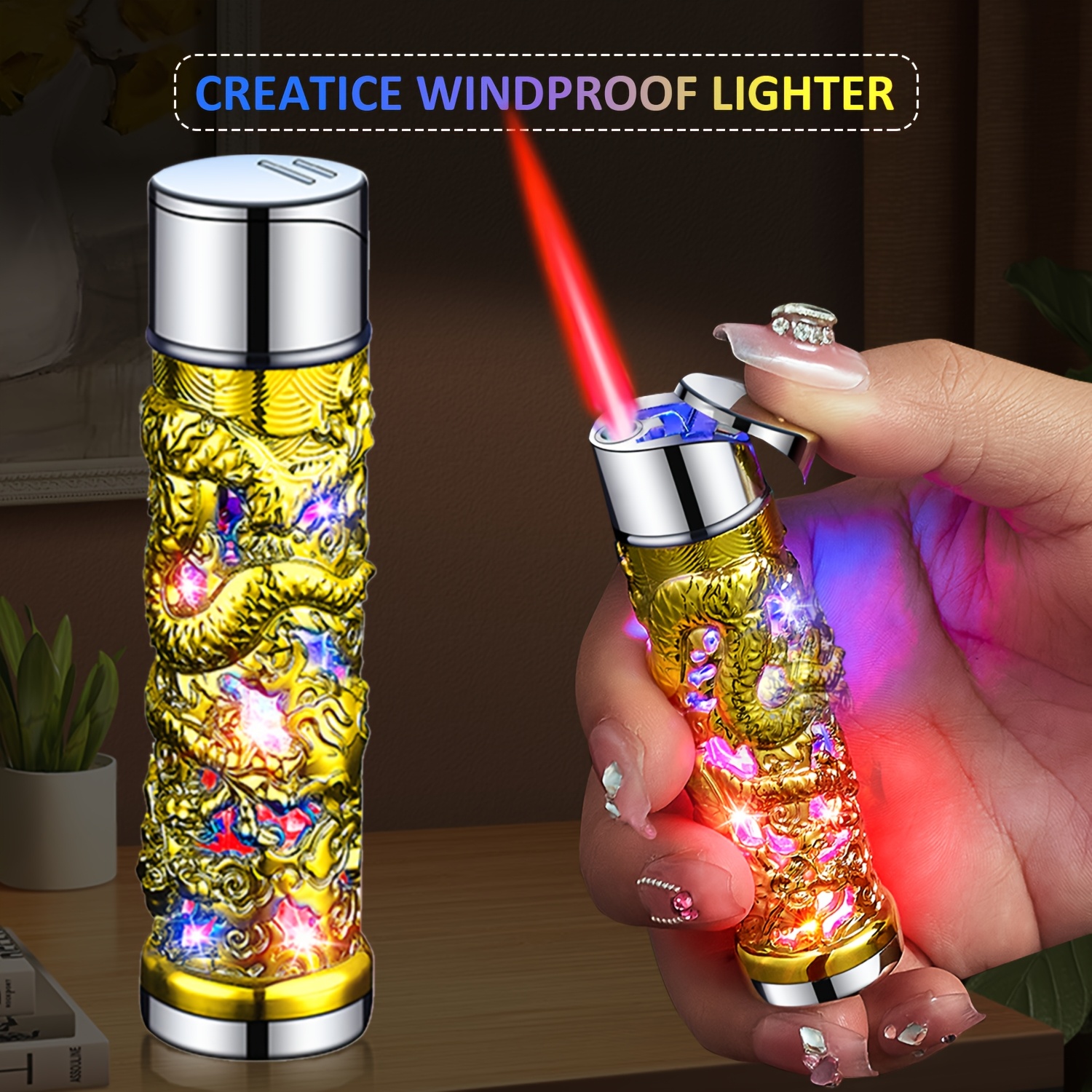 TEMU (no Butane) Embossed Lighter, Windproof Lighter, Jet Lighter, Cool Lighter, Adjustable And Refillable Fancy Lighter For Outdoor Activities,