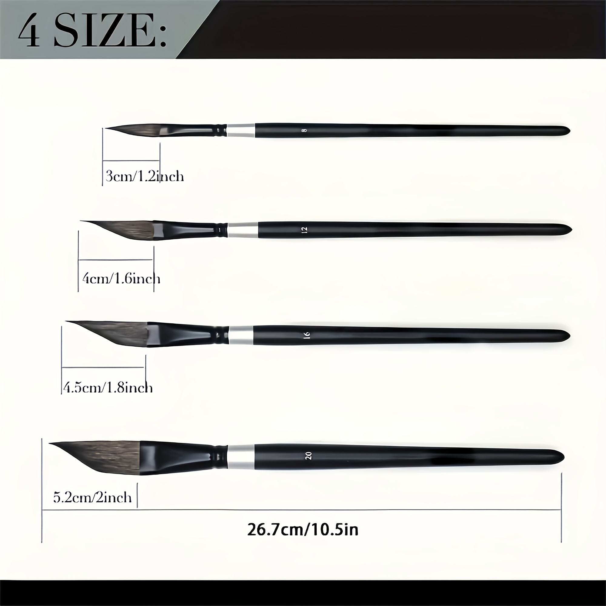 Image of Artist-grade Sq Hair Watercolor Brush - Japanese-style Rat-tail Handle With Angled Tip For -wet & Drybrush Techniques | Professional Portrait, Botanical & Calligraphy Detail Tools