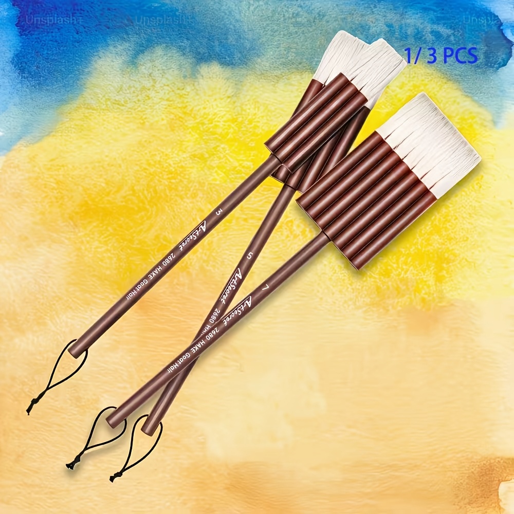 3pcs Hake Paint Brush Set, Soft Flat Goat Hair Brushes