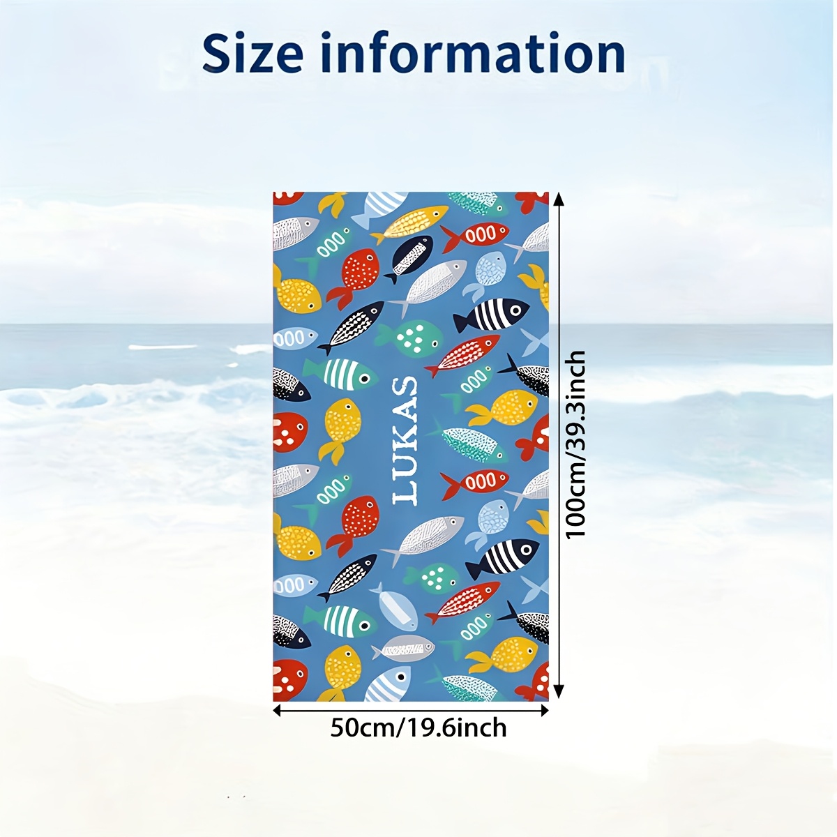 TEMU Custom Item 1pc Custom Cute Cartoon Tropical Style Fish Pattern Towel, Personalized Name Custom Beach Towel, Comfortable And Soft, Foldable And