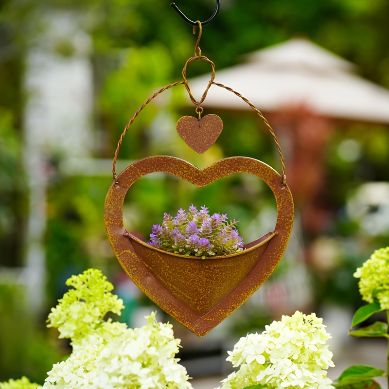 

Heart-shaped Hanging Planter - Rustic Metal Garden & Lawn Decor, Succulents & Flowers, Indoor/outdoor Use, Garden Accessories