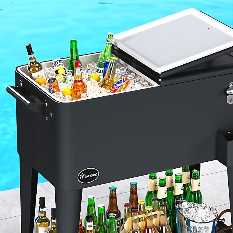 Yarsca Cooler Cart with Bottle Opener Drainage, Portable Patio Cooler on Wheels, Outdoor Beverage Cart Ice Chest Cart, Black